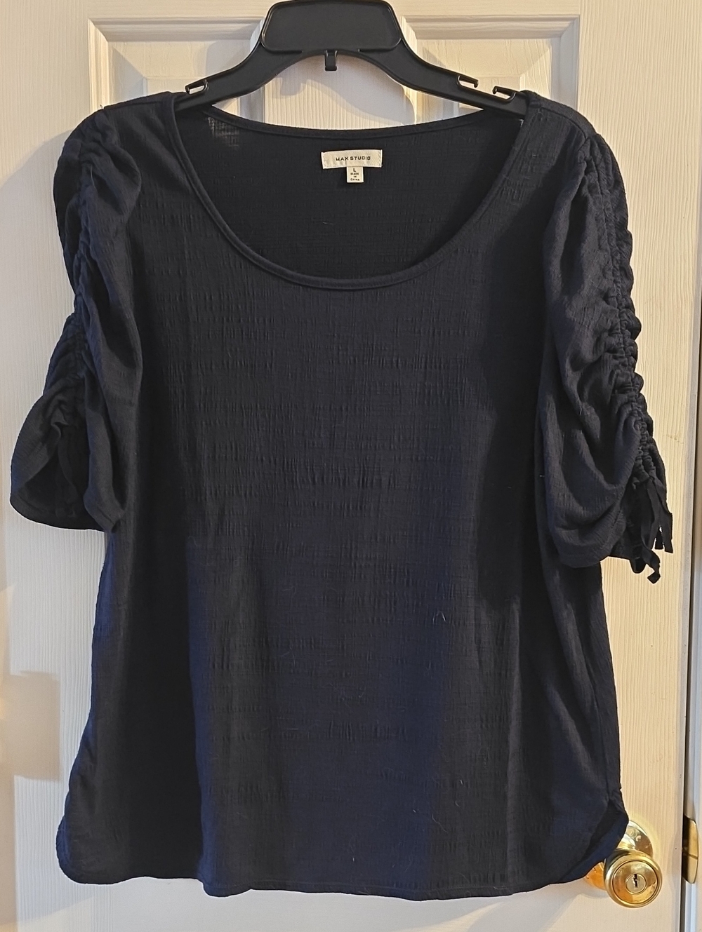 Max Studio Scoop Neck Top with Ruched Tie Sleeves
